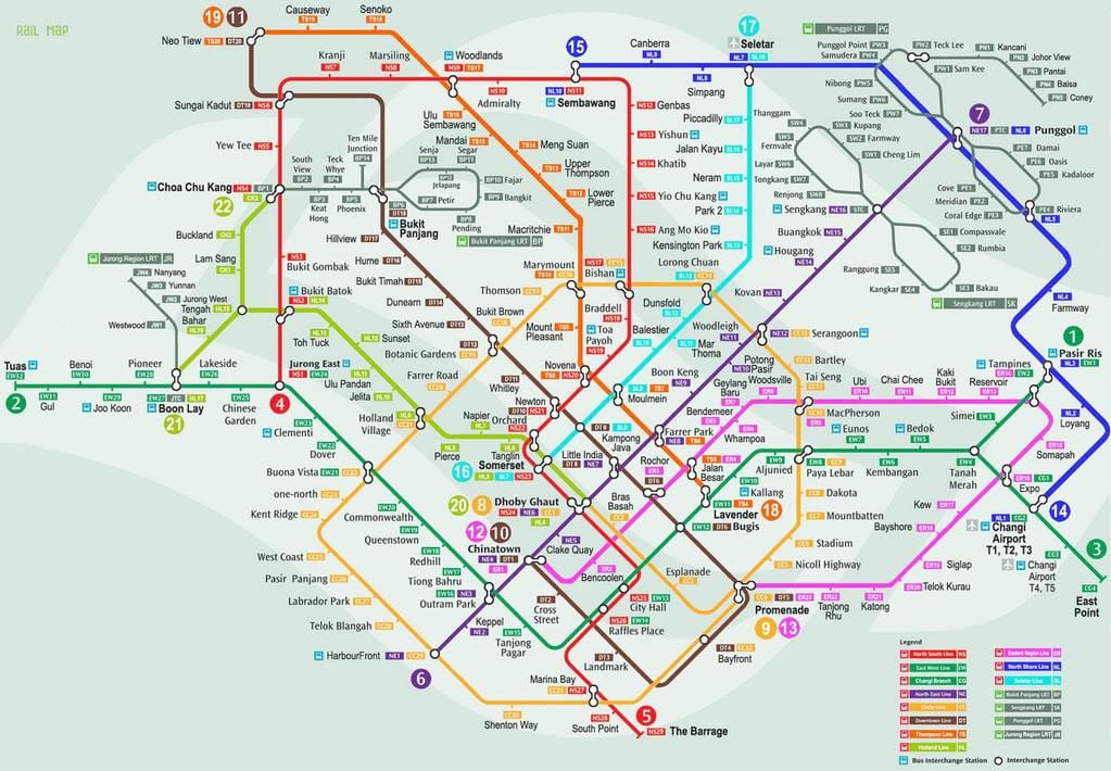 smrt Сингапур мапа