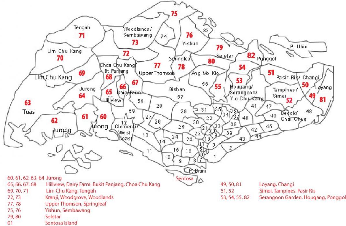 Сингапур поштенски код мапа